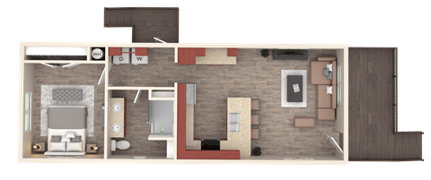 A floor plan of a house with a kitchen, living room, and two bedrooms.